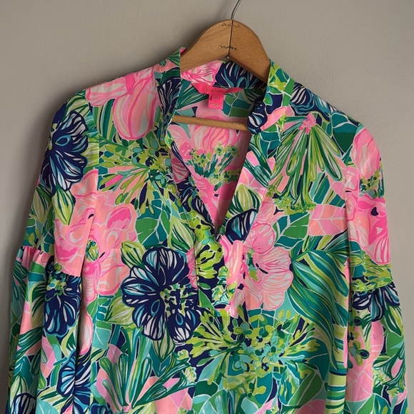 Lilly Pulitzer Shea Silk Tunic Top, Multi Island Escape XS - Picture 6 of 13